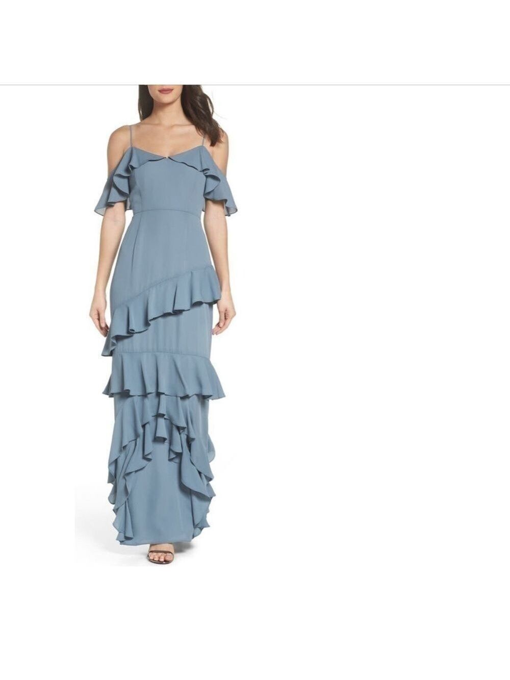 off shoulder tiered maxi dress